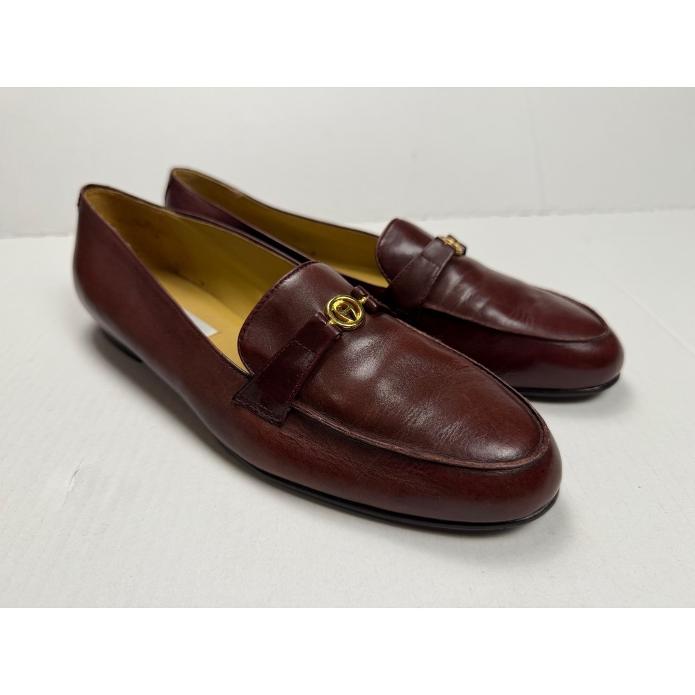 Etienne Aigner Loafers Leather 11 M Burgundy Preppy Gold Logo Slip On Shoes
